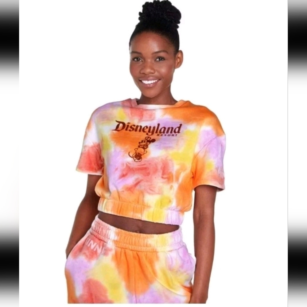 Walt Disney World Women's Tie Dye Cropped  Embroidered Colorful Top L